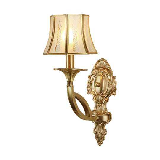 Vintage Metal Wall Mounted Lamp: Swooping Arm Gold Sconce Light With Opaque Glass Shade