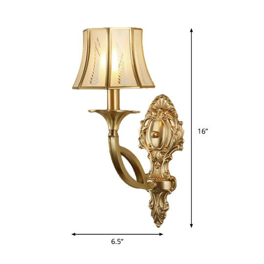 Vintage Metal Wall Mounted Lamp: Swooping Arm Gold Sconce Light With Opaque Glass Shade