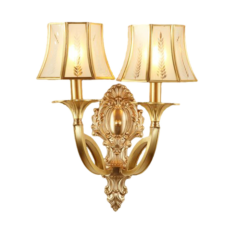 Vintage Metal Wall Mounted Lamp: Swooping Arm Gold Sconce Light With Opaque Glass Shade