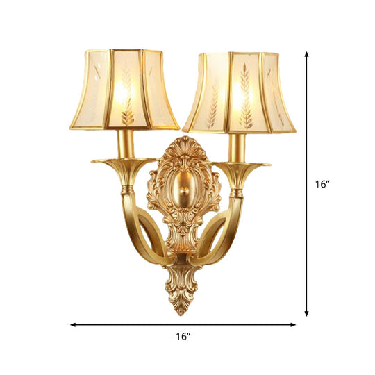 Vintage Metal Wall Mounted Lamp: Swooping Arm Gold Sconce Light With Opaque Glass Shade