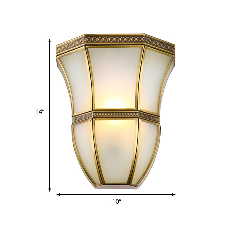 Vintage Brass Wall Light With Opal Glass Shade - Flared Design For Indoor Lighting