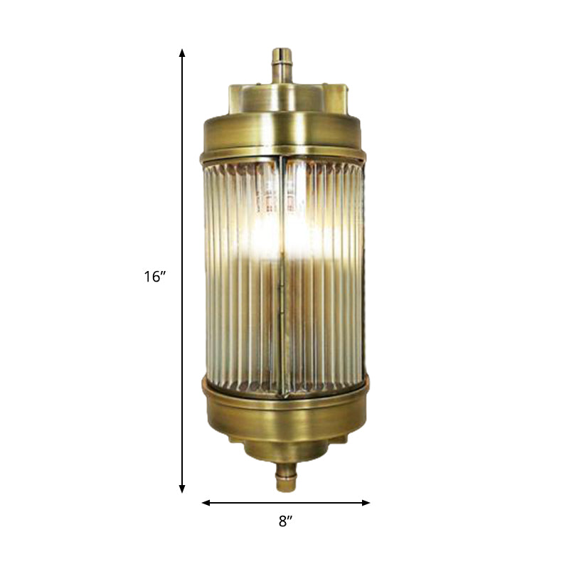 Golden Ribbed Glass Wall Sconce Lamp With 1 Head - Colonial Style