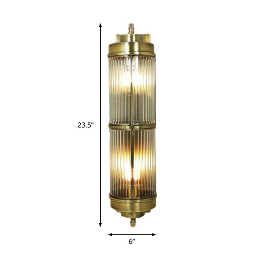 Golden Ribbed Glass Wall Sconce Lamp With 1 Head - Colonial Style