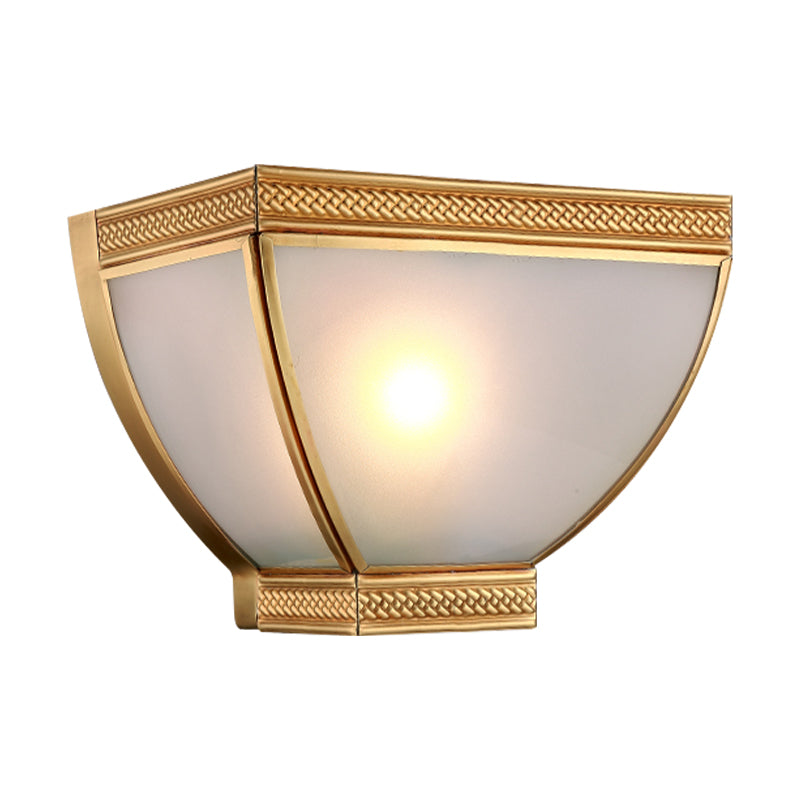 Retro Wall Mounted 1-Head Opaque Glass Torch Flush Light With Gold Edge