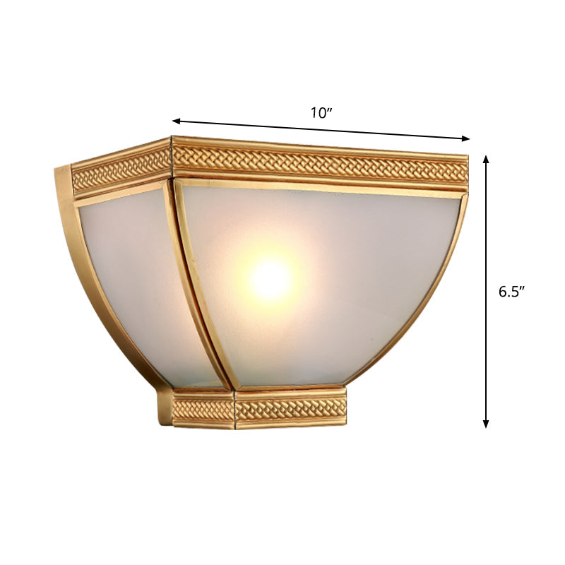 Retro Wall Mounted 1-Head Opaque Glass Torch Flush Light With Gold Edge