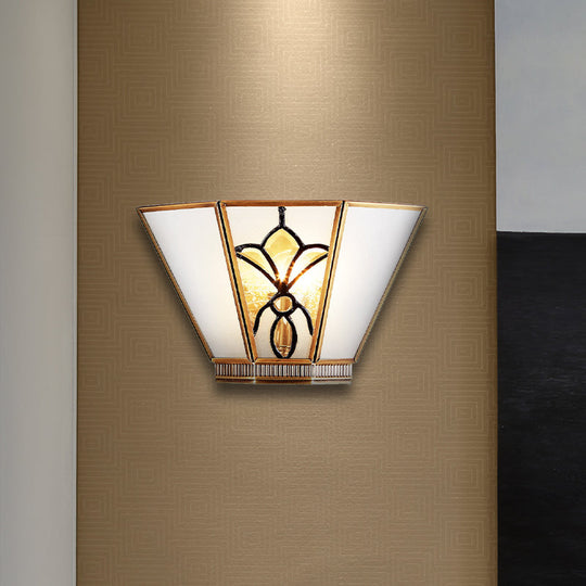 Opaline Glass Gold Finish Trapezoid Wall Sconce - Single Light Colonial Lamp