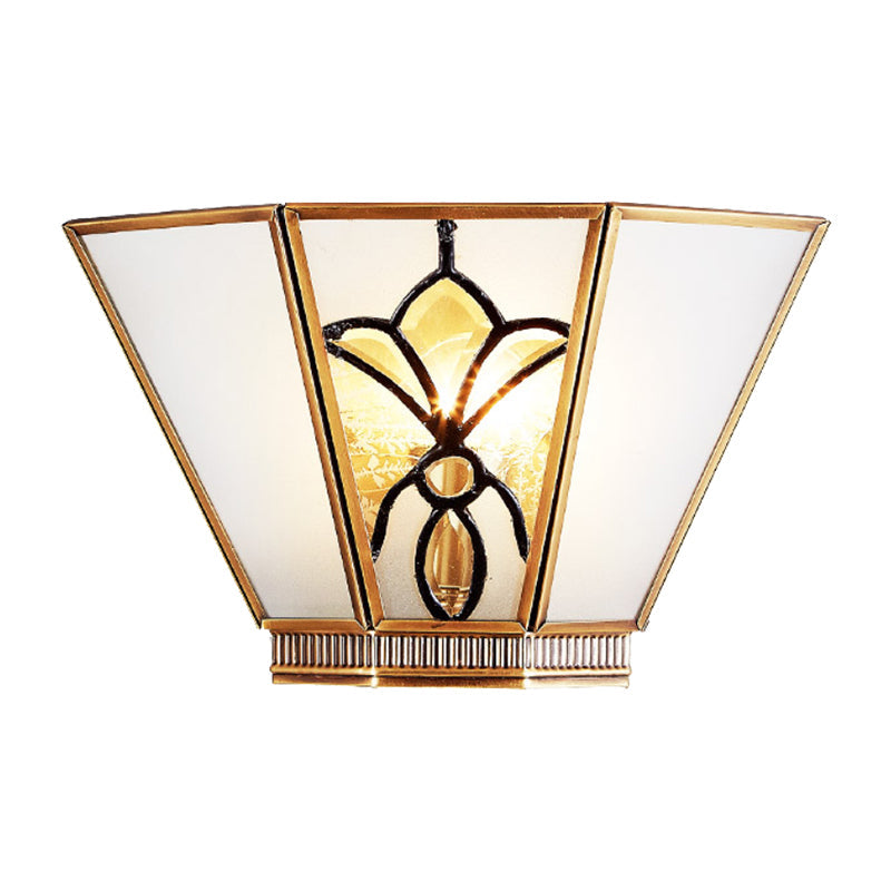 Opaline Glass Gold Finish Trapezoid Wall Sconce - Single Light Colonial Lamp