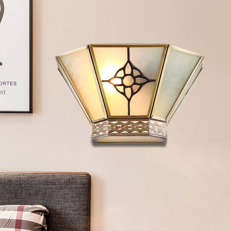 Conical White Frosted Glass Retro Wall Sconce With Gold Twisting Pattern - Stylish Mount Lighting