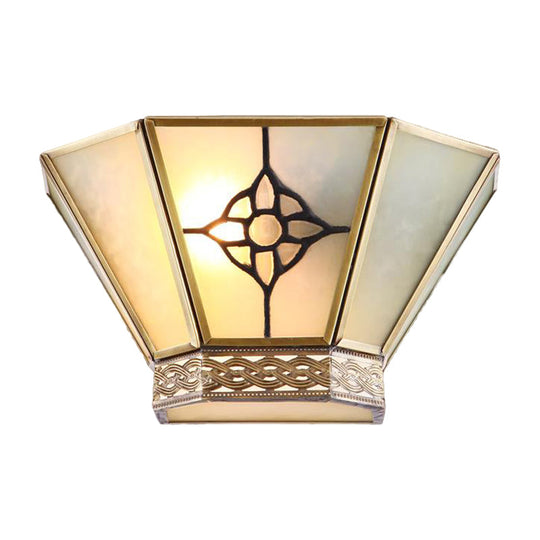 Conical White Frosted Glass Retro Wall Sconce With Gold Twisting Pattern - Stylish Mount Lighting