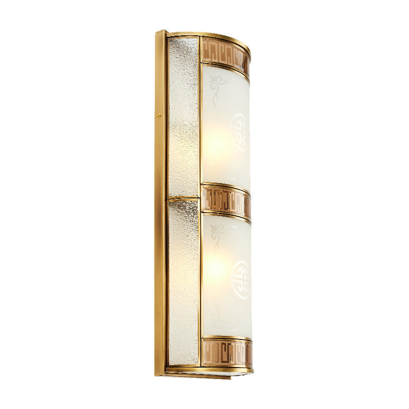 Vintage Half Cylinder Wall Lamp - 8/10 Width 4/2-Light Sconce With Printed Glass And Gold Backplate