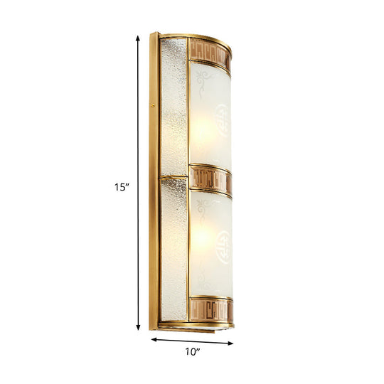 Vintage Half Cylinder Wall Lamp - 8/10 Width 4/2-Light Sconce With Printed Glass And Gold Backplate