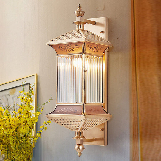 Classic Frosted Glass Gold Lantern Sconce Light - Wall Mount Lighting