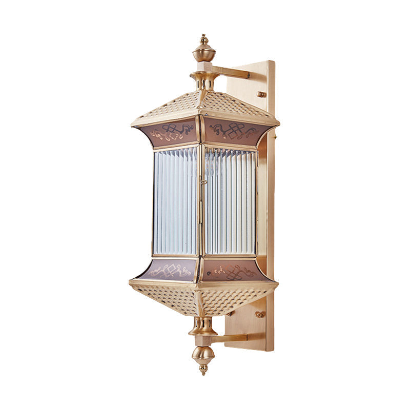 Classic Frosted Glass Gold Lantern Sconce Light - Wall Mount Lighting