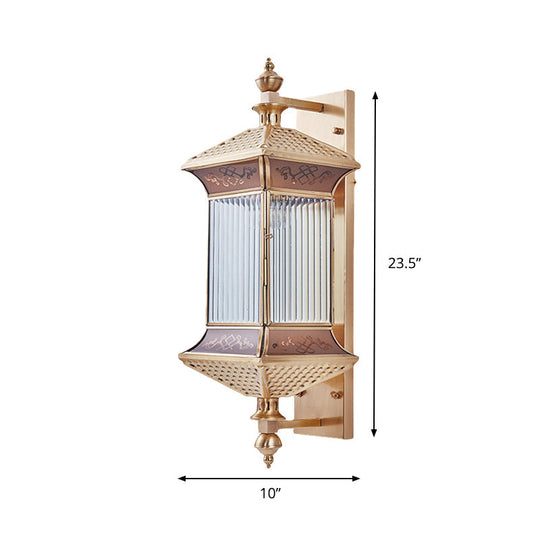 Classic Frosted Glass Gold Lantern Sconce Light - Wall Mount Lighting