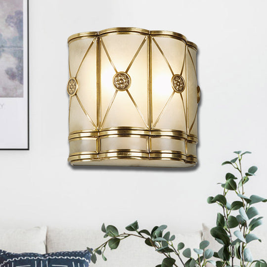 Vintage 7.5/10 H Gold Tapered Wall Mounted Lamp With Frosted Glass - Flush Sconce Light