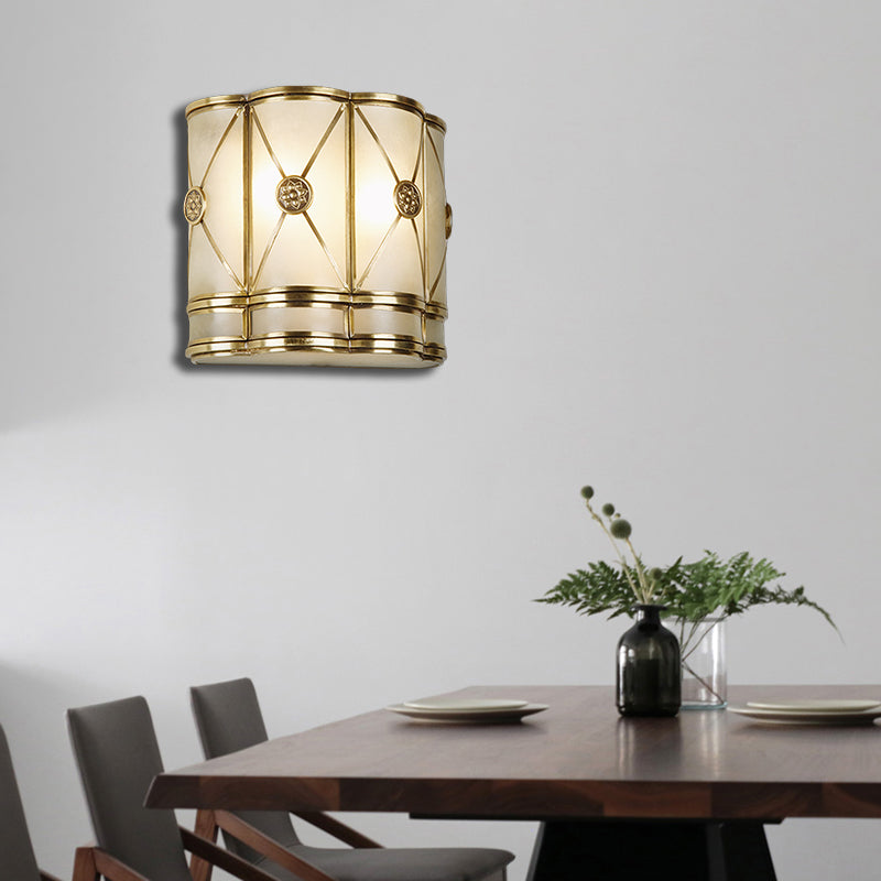 Vintage 7.5/10 H Gold Tapered Wall Mounted Lamp With Frosted Glass - Flush Sconce Light