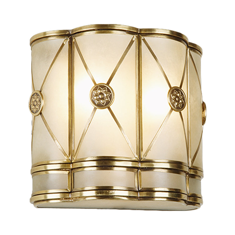 Vintage 7.5/10 H Gold Tapered Wall Mounted Lamp With Frosted Glass - Flush Sconce Light