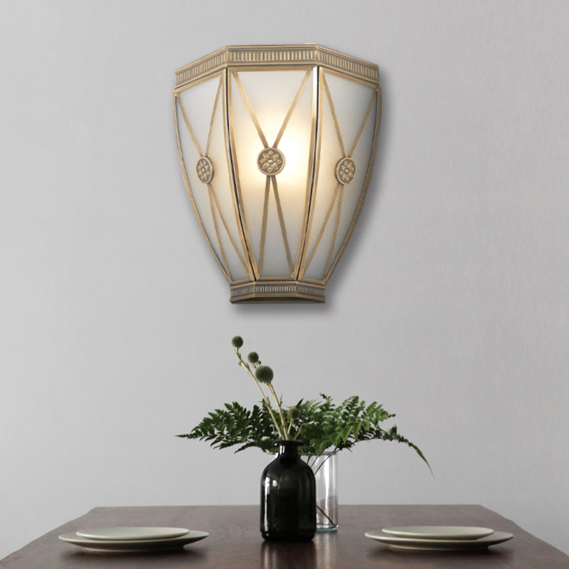 Vintage 7.5/10 H Gold Tapered Wall Mounted Lamp With Frosted Glass - Flush Sconce Light / 10