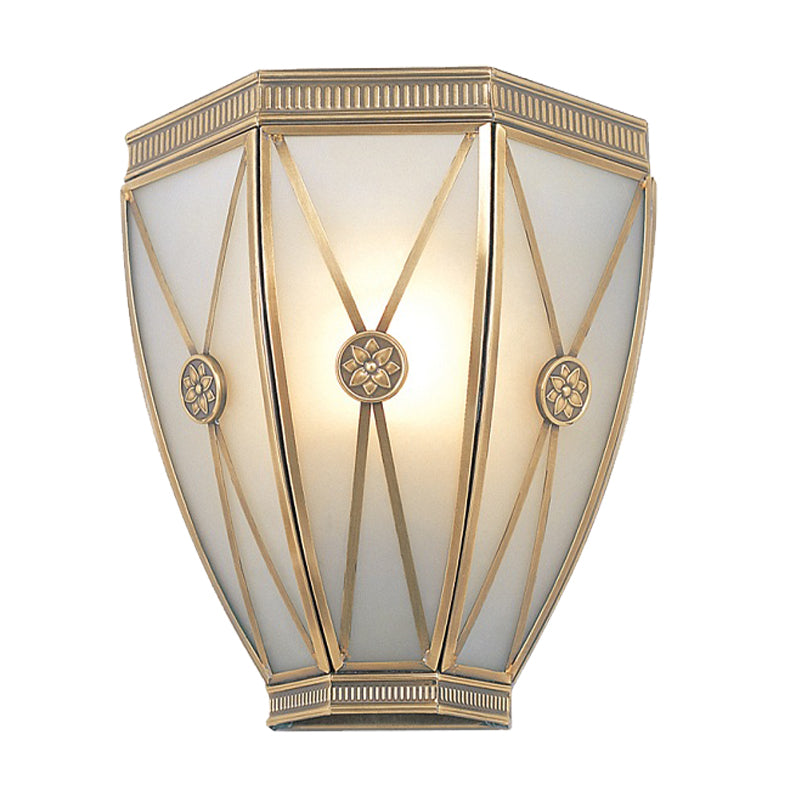 Vintage 7.5/10 H Gold Tapered Wall Mounted Lamp With Frosted Glass - Flush Sconce Light