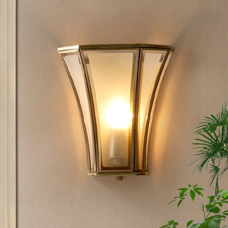 Vintage Gold Flush Mount Wall Sconce With Opal Glass