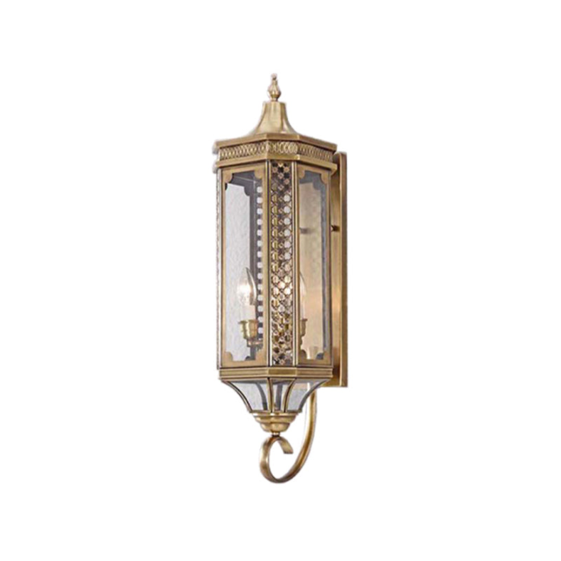 Outdoor Wall Lantern - Traditional Gold Finish Metallic Carved Sconce Light Set Of 3 Bulbs