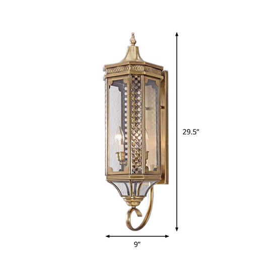 Outdoor Wall Lantern - Traditional Gold Finish Metallic Carved Sconce Light Set Of 3 Bulbs