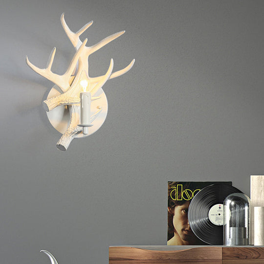 Classic Single Bulb Indoor Wall Lamp With Antler: Candle Resin Sconce Lighting