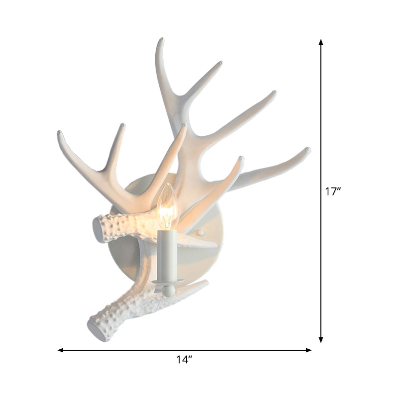 Classic Single Bulb Indoor Wall Lamp With Antler: Candle Resin Sconce Lighting