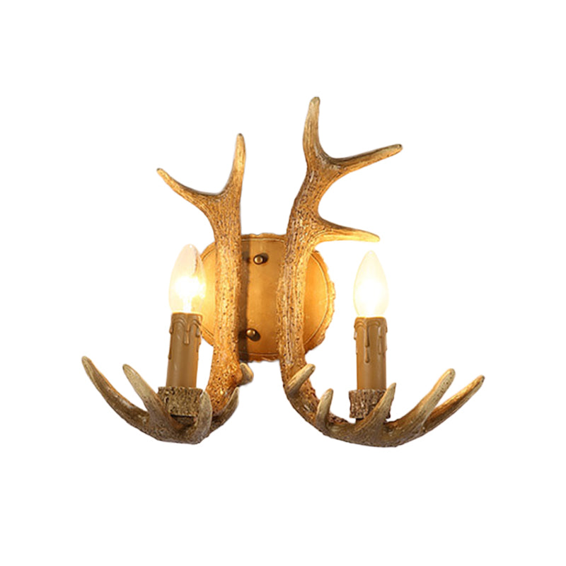 Traditional Style 2-Light Wood Wall Sconce: Resin Candle Indoor Lamp