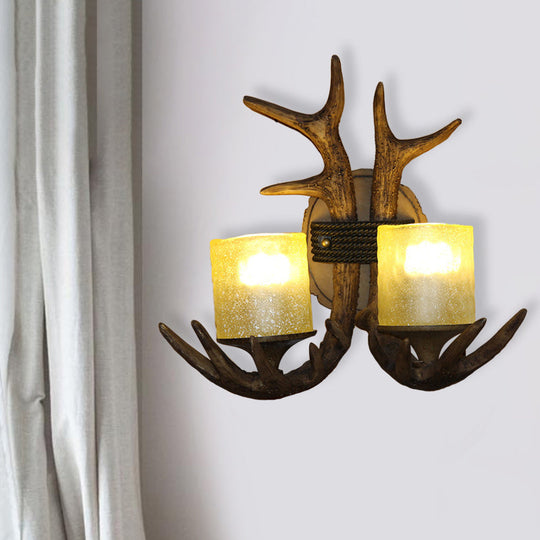 Antler Resin Sconce: Traditional 2-Light Wall Lamp For Bedroom In Wood