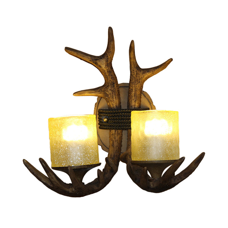 Antler Resin Sconce: Traditional 2-Light Wall Lamp For Bedroom In Wood