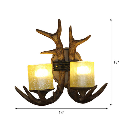 Antler Resin Sconce: Traditional 2-Light Wall Lamp For Bedroom In Wood