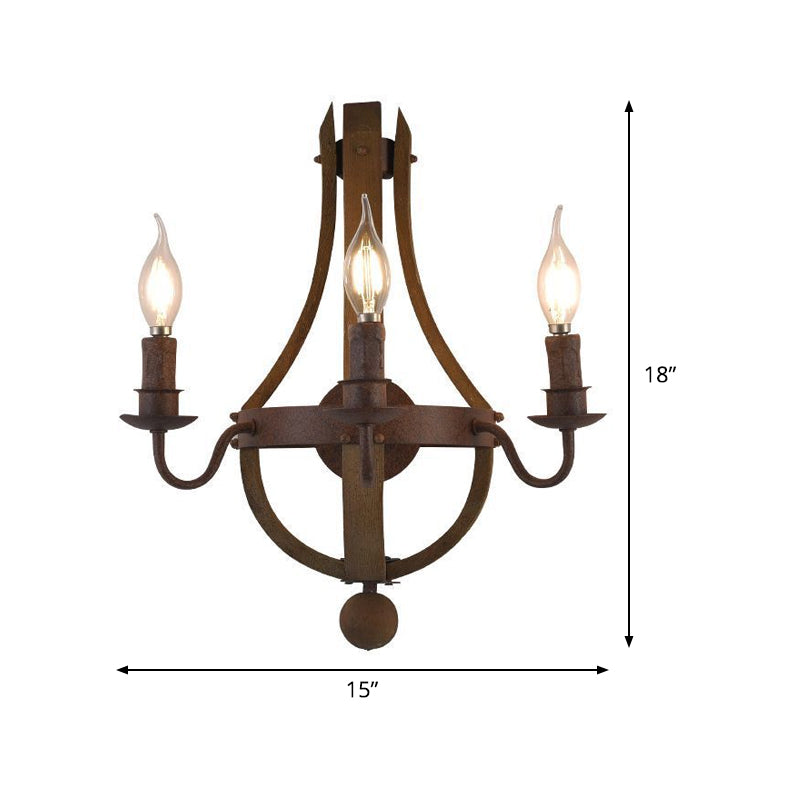 Rustic Candle Metal Sconce Light - 8/11.5/15 Wide Country Style 1/2/3 Lights Dining Room Wall