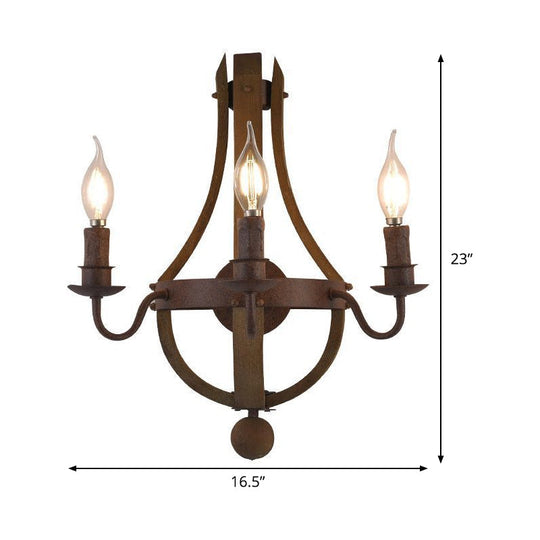 Rustic Candle Metal Sconce Light - 8/11.5/15 Wide Country Style 1/2/3 Lights Dining Room Wall