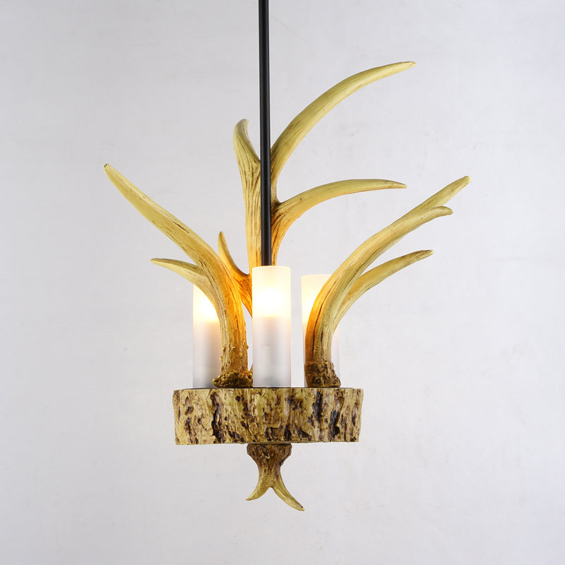 Rustic Elk Design Pendant Lighting: Brown Resin Tube With 3 Lights - Hanging Ceiling Light