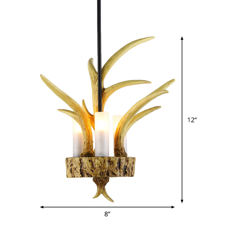 Rustic Elk Design Pendant Lighting: Brown Resin Tube With 3 Lights - Hanging Ceiling Light