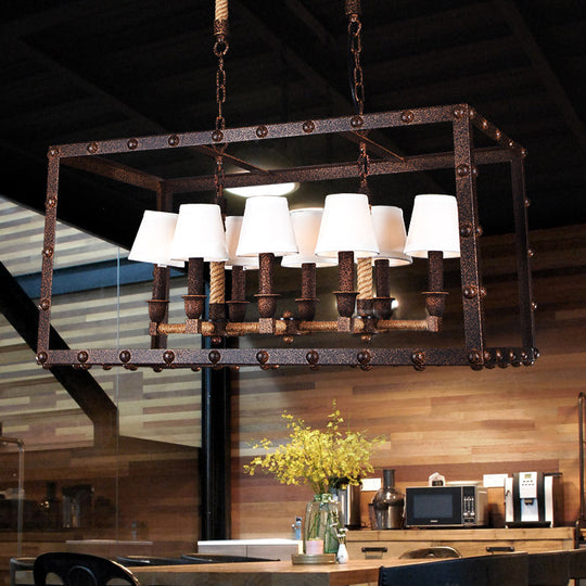 Rustic 8-Light Island Pendant Fixture With Traditional Fabric Barrel For Dining Room Lighting