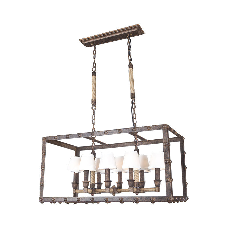 Rustic 8-Light Island Pendant Fixture With Traditional Fabric Barrel For Dining Room Lighting