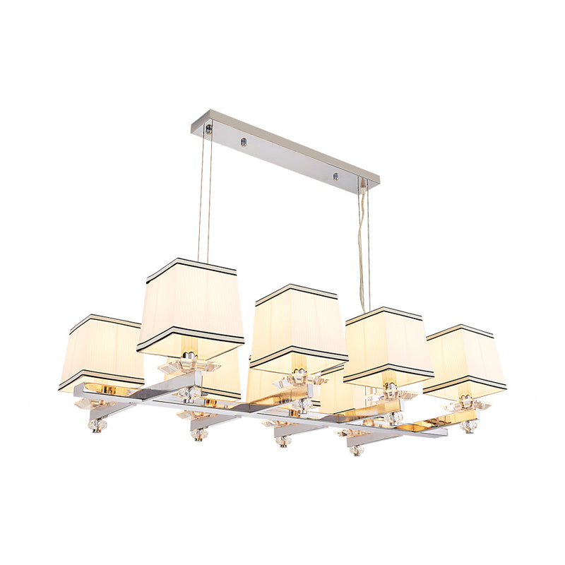 Traditional Island Pendant Light Kit - Square White Fabric 6/8 Lights Ideal For Dining Rooms