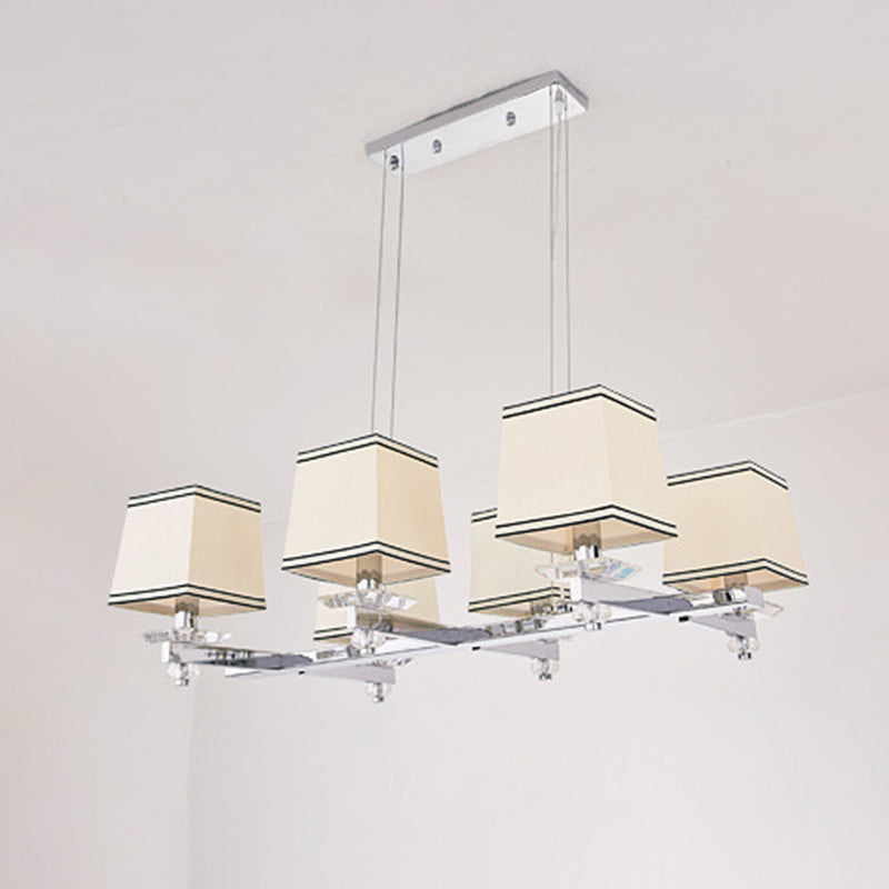 Traditional Island Pendant Light Kit - Square White Fabric 6/8 Lights Ideal For Dining Rooms