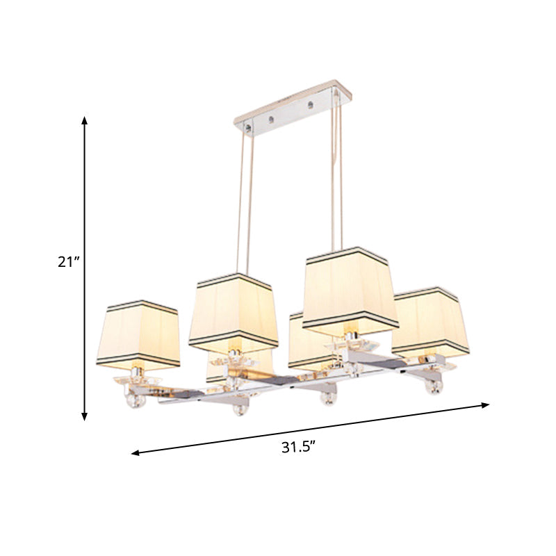 Traditional Island Pendant Light Kit - Square White Fabric 6/8 Lights Ideal For Dining Rooms