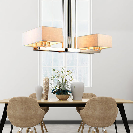 Chrome Pendant Light With Fabric Shade - Rectangular Design Classic Island Lamp For Dining Room