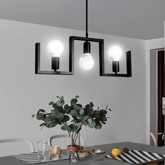 Classic Exposed Bulb Pendant Light In Black - 3 Metal Island Lights