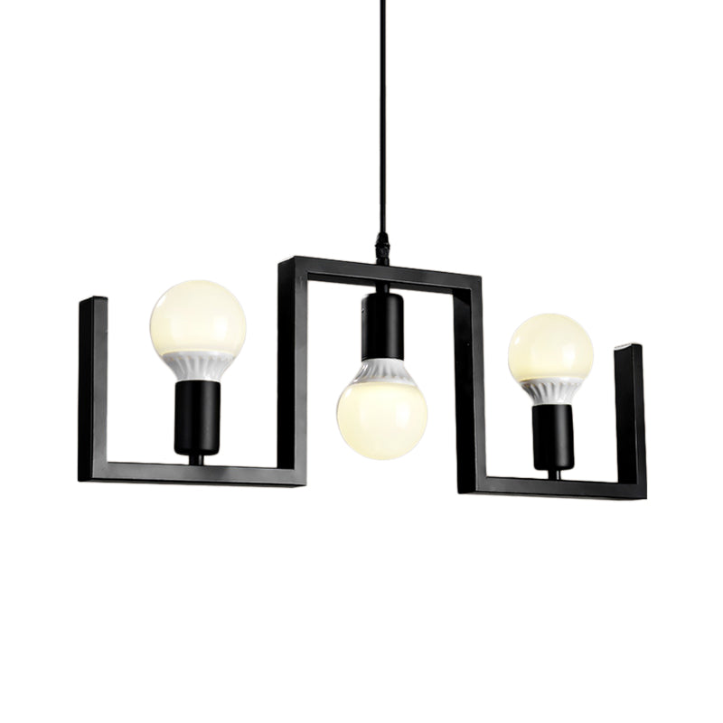 Classic Exposed Bulb Pendant Light In Black - 3 Metal Island Lights