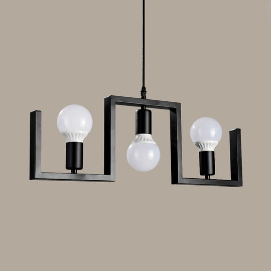 Classic Exposed Bulb Pendant Light In Black - 3 Metal Island Lights