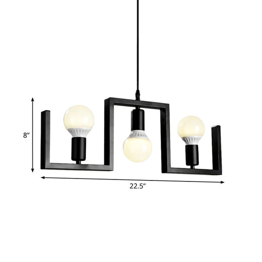 Classic Exposed Bulb Pendant Light In Black - 3 Metal Island Lights