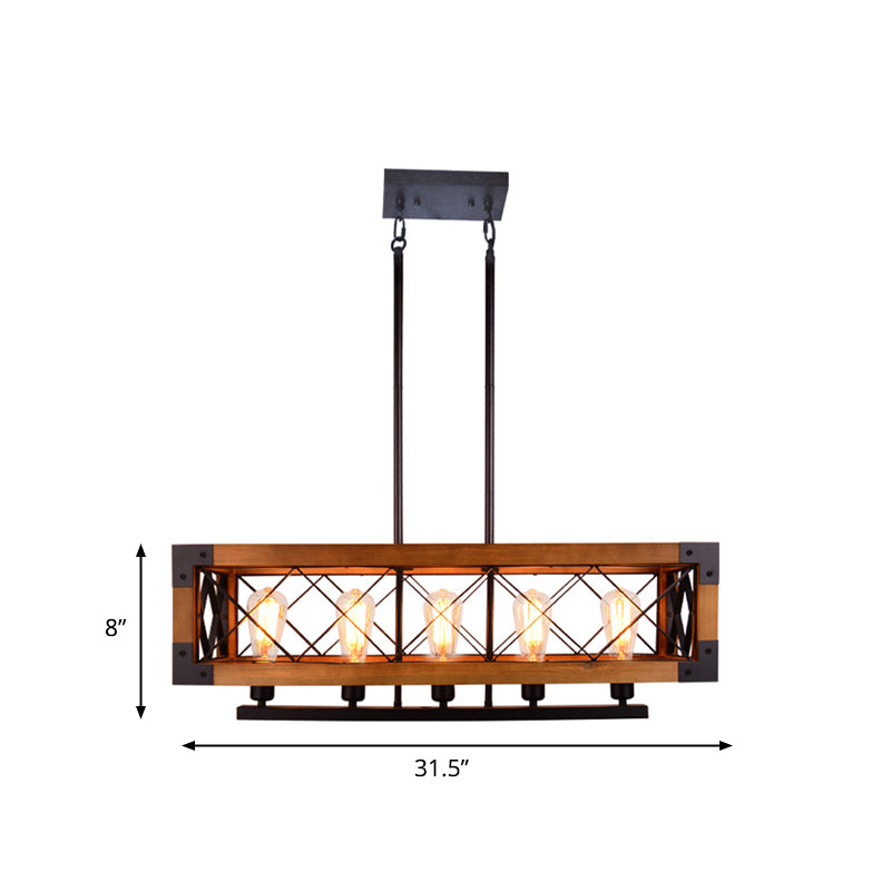 Traditional Metal Island Light In Dark Wood Finish With 5 Bulbs For Dining Room