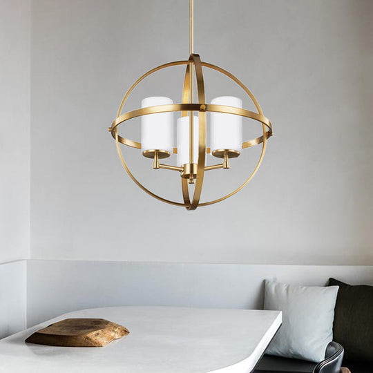 Traditional Ivory Glass Pendant Chandelier With Brass Hanging Fixture - Globe Living Room Lighting