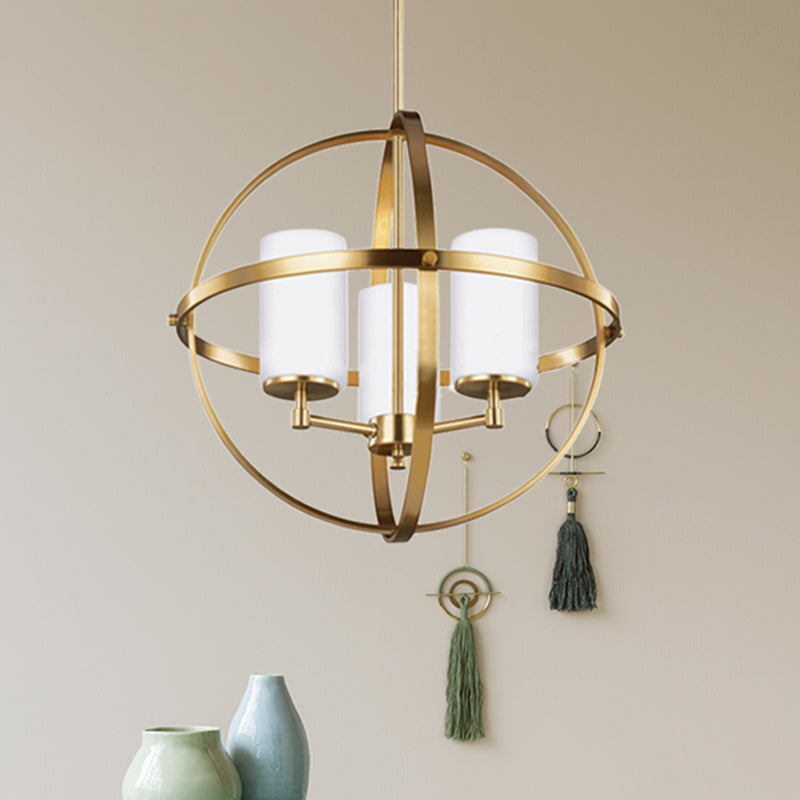 Traditional Ivory Glass Pendant Chandelier With Brass Hanging Fixture - Globe Living Room Lighting