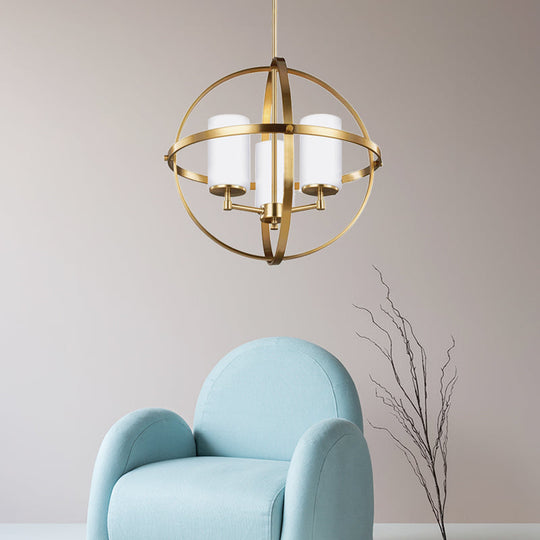 Traditional Ivory Glass Pendant Chandelier With Brass Hanging Fixture - Globe Living Room Lighting